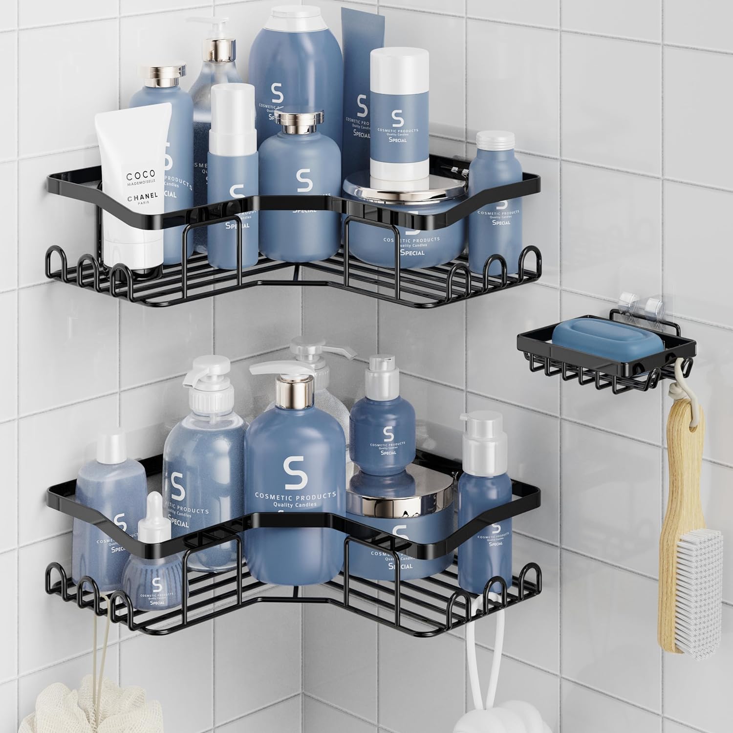 Corner Shower Caddy 3 Pack,Adhesive Shower Organizer for Bathroom Storage&Home Decor&Kitchen,No Drilling,Large Capacity,Rustproof Stainless Steel Bathroom Organizer,Shower Shelves for Inside Shower