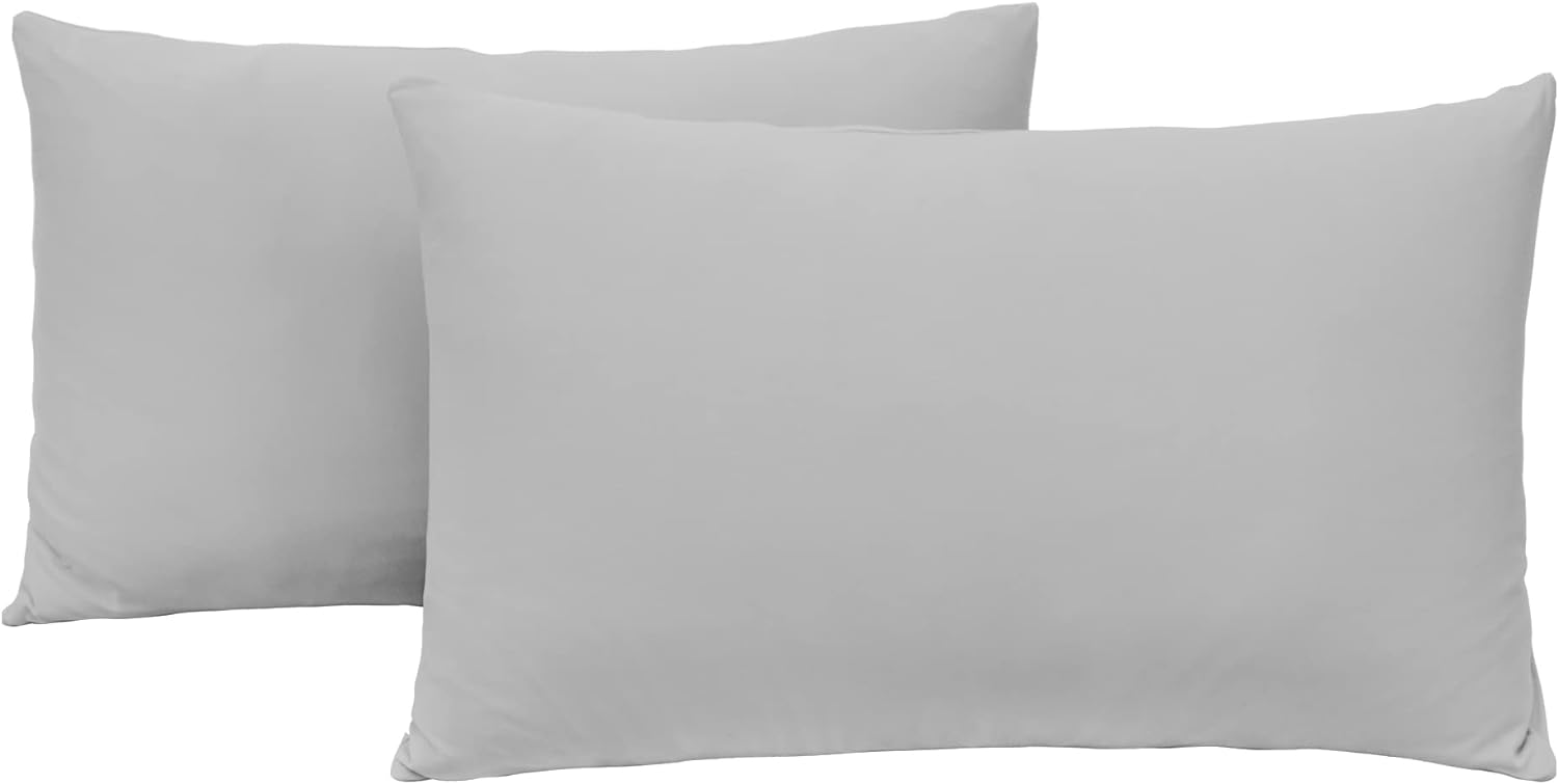 Jersey Knit Pillow Cases Standard/Queen Set of 2 - Grey Pillowcases with Ultra Soft T-Shirt Like Microfiber Blend - Envelope Closure & Suitable for Queen/Standard Pillows, Light Gray