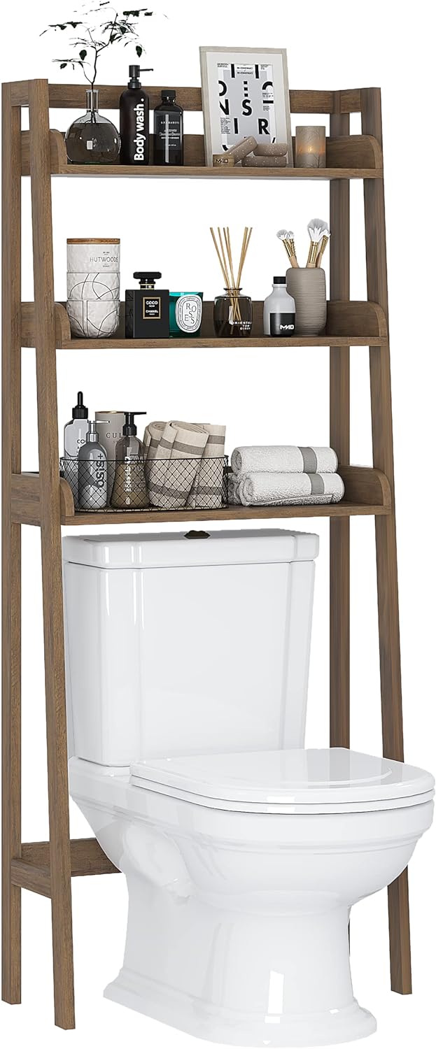 UTEX 3-Shelf Bathroom Organizer Over The Toilet, Bathroom Spacesaver (Wood Grain)