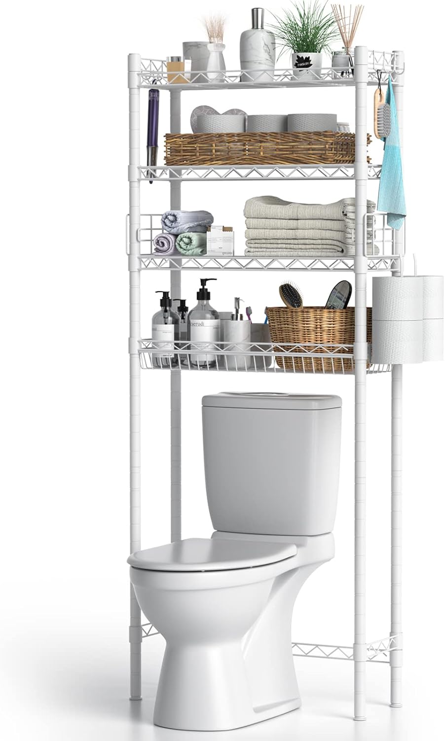 Hodonas Over The Toilet Storage, 4-Tier Metal Shelf, Adjustable, Easy Assembly, Sturdy