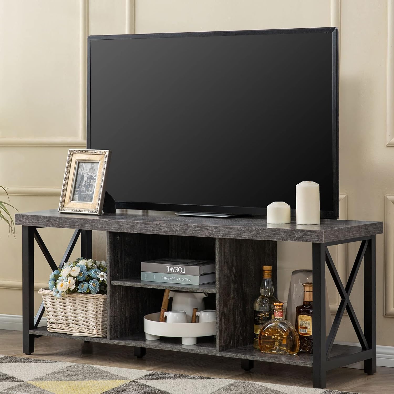 GAZHOME TV Stand for TV up to 55 Inches, TV Cabinet with Open Storage, TV Console Unit with Shelving for Living Room, Entertainment Room, Grey