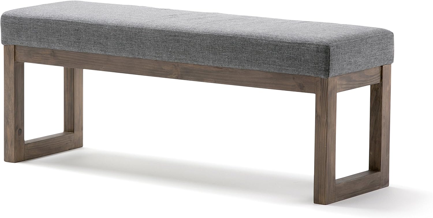 SIMPLIHOME Milltown 45 Inch Wide Contemporary Rectangle Large Ottoman Bench in Grey Linen Look Fabric, For the Living Room and Bedroom