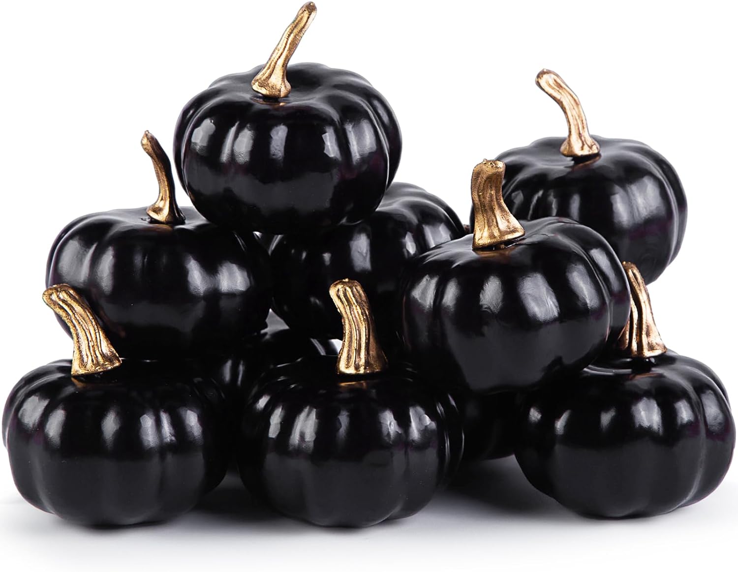 HAKACC 10PCS Artificial Black Pumpkins, Decorative Pumpkins Foam Pumpkins Black Pumpkins for Decorating Halloween Thanksgiving DIY Crafts Table Decor