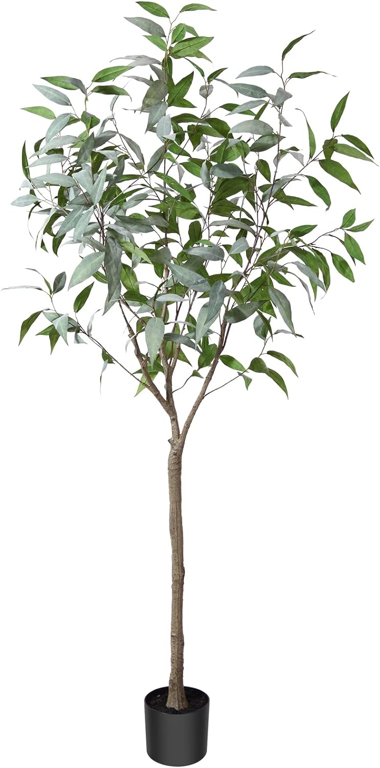 OAKRED Artificial Eucalyptus Tree 6FT, Tall Fake Eucalyptus Tree Indoor, Large Faux Plants Artificial Silk Trees for Home Decor Outdoor Office Gift Ornaments, Set of 1