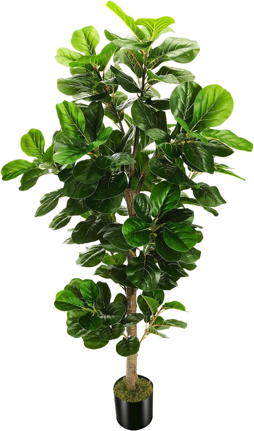 OXLLXO 6ft Artificial Fiddle Leaf Fig Tree (72in) with Plastic Nursery Pot Faux Tree, Ficus Lyrata Fake Plant for Office House Farmhouse Living Room Home Decor (Indoor/Outdoor)