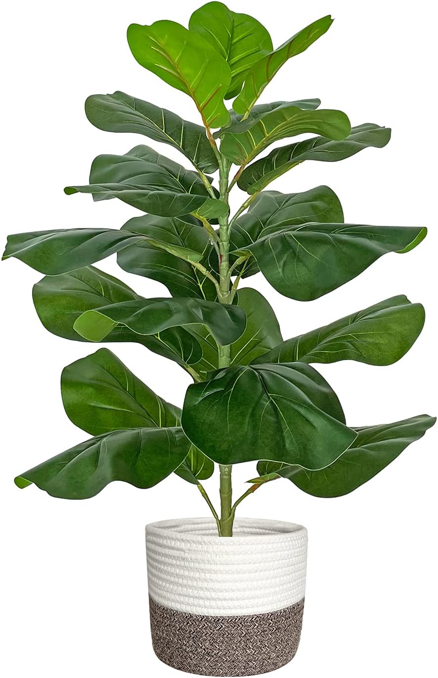 BESAMENATURE Artificial Fiddle Leaf Fig Tree/Faux Ficus Lyrata for Home Office Decoration, 30.5 Tall, with Cotton Rope Basket