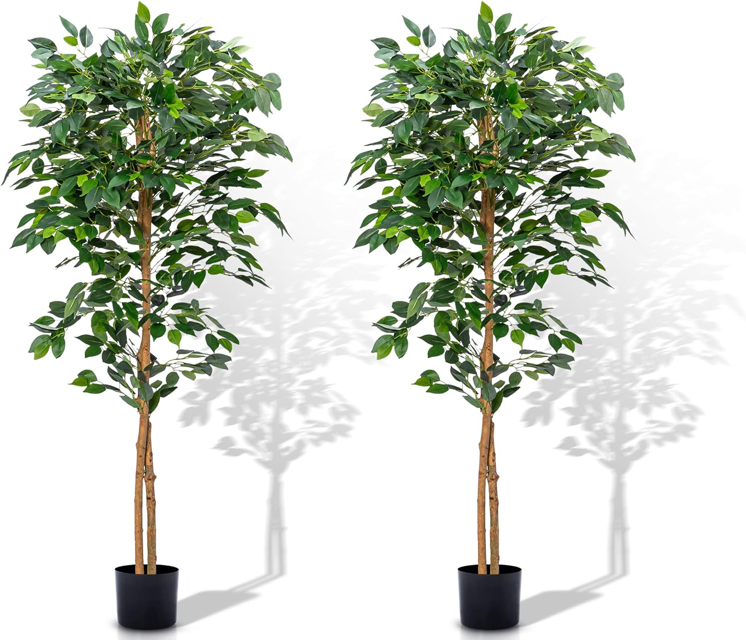 Aphighjoy Faux Plants Artificial Ficus Trees Eucalyptus Trees with Silk Leaves Fake Moss and Sturdy Nursery Pot, Fake Plants for Office Home Decor (5Ft - 2Packs, Upgraded Ficus Tree)