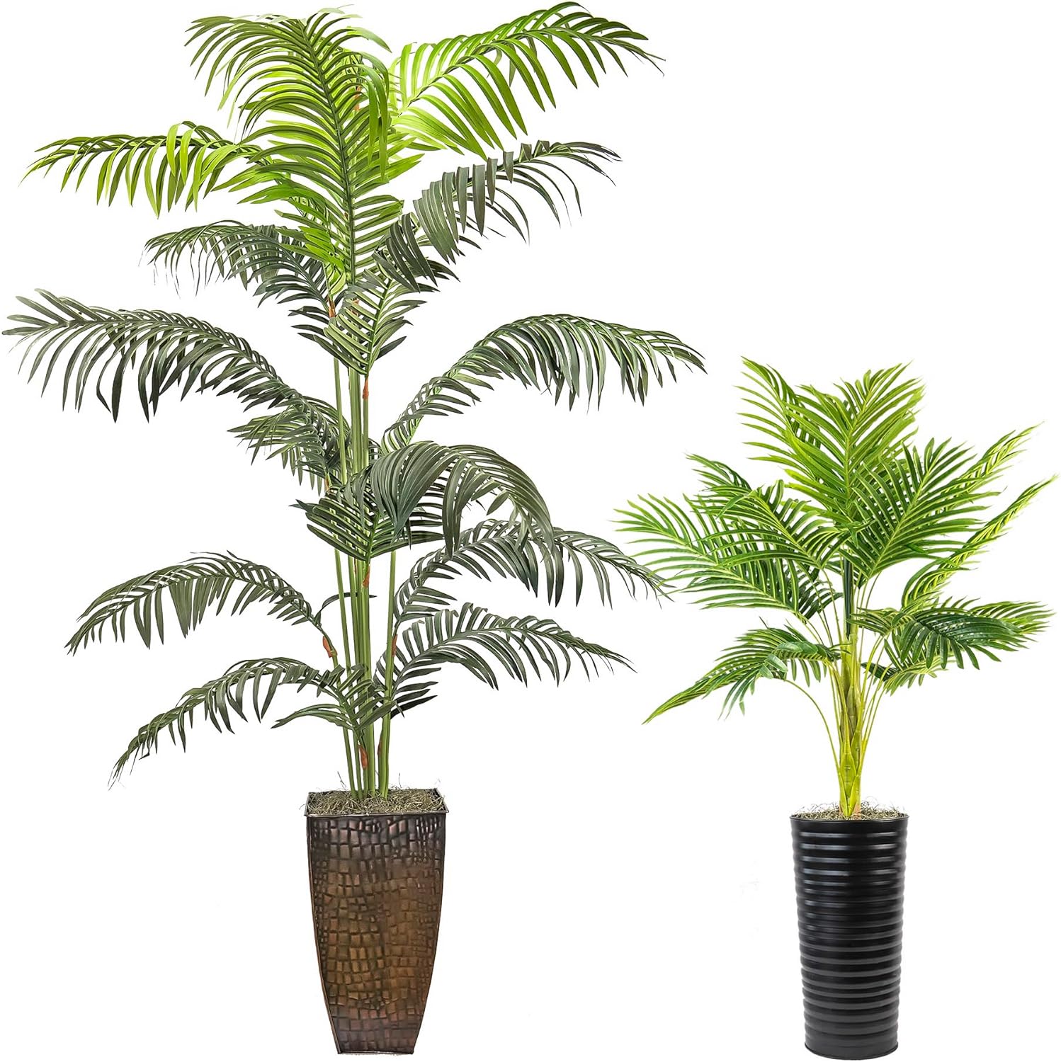 LCG Florals Artificial Areca Palm Plant Bundle -4FT and 6.5FT Faux Indoor Floor Plant in Metal Pot | Fake House Plant and Home Dcor for Living Room, Office, Kitchen, or Farmhouse