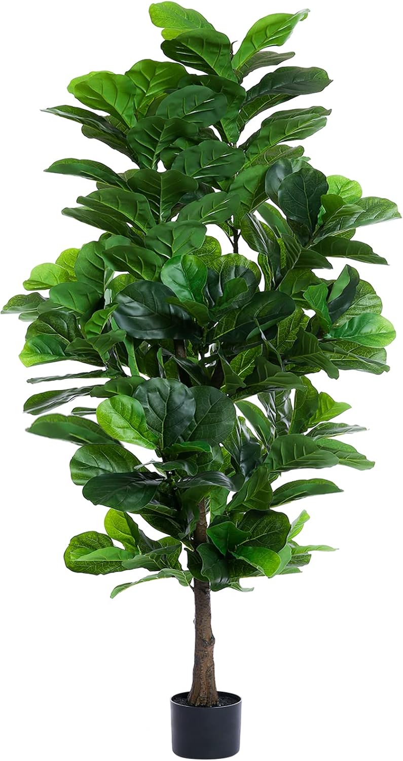 FLOWORLD Fiddle Leaf Fig Tree 6ft Tall Artificial Tree in Plastic Pot Fake Ficus Lyrata Plants with 184 Decorative Fiddle Leaves Faux Fig Trees for Home Office Living Room Decor Indoor Outdoor