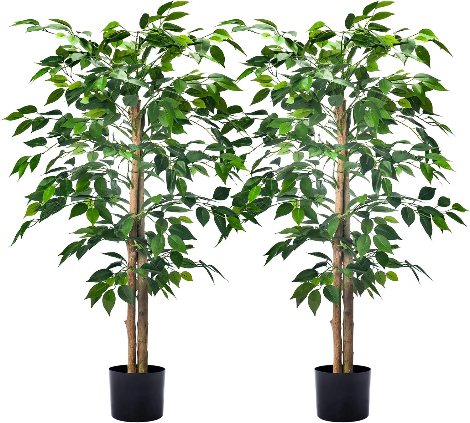 HAIHONG 2Packs 4FT Artificial Ficus Trees with Realistic Leaves and Natural Trunk, Faux Ficus Tree with Sturdy Plastic Nursery Pot, Fake Ficus Tree for Office Home Farmhouse for Indoor Outdoor Decor