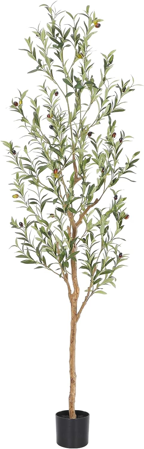 Bellacat Faux Olive Tree 6ftOlive Trees Artificial Indoor with Natural Wood Trunk and Realistic Leaves and Fruits. 6 Feet(72in) Fake Olive Tree for Home House Office Dcor.