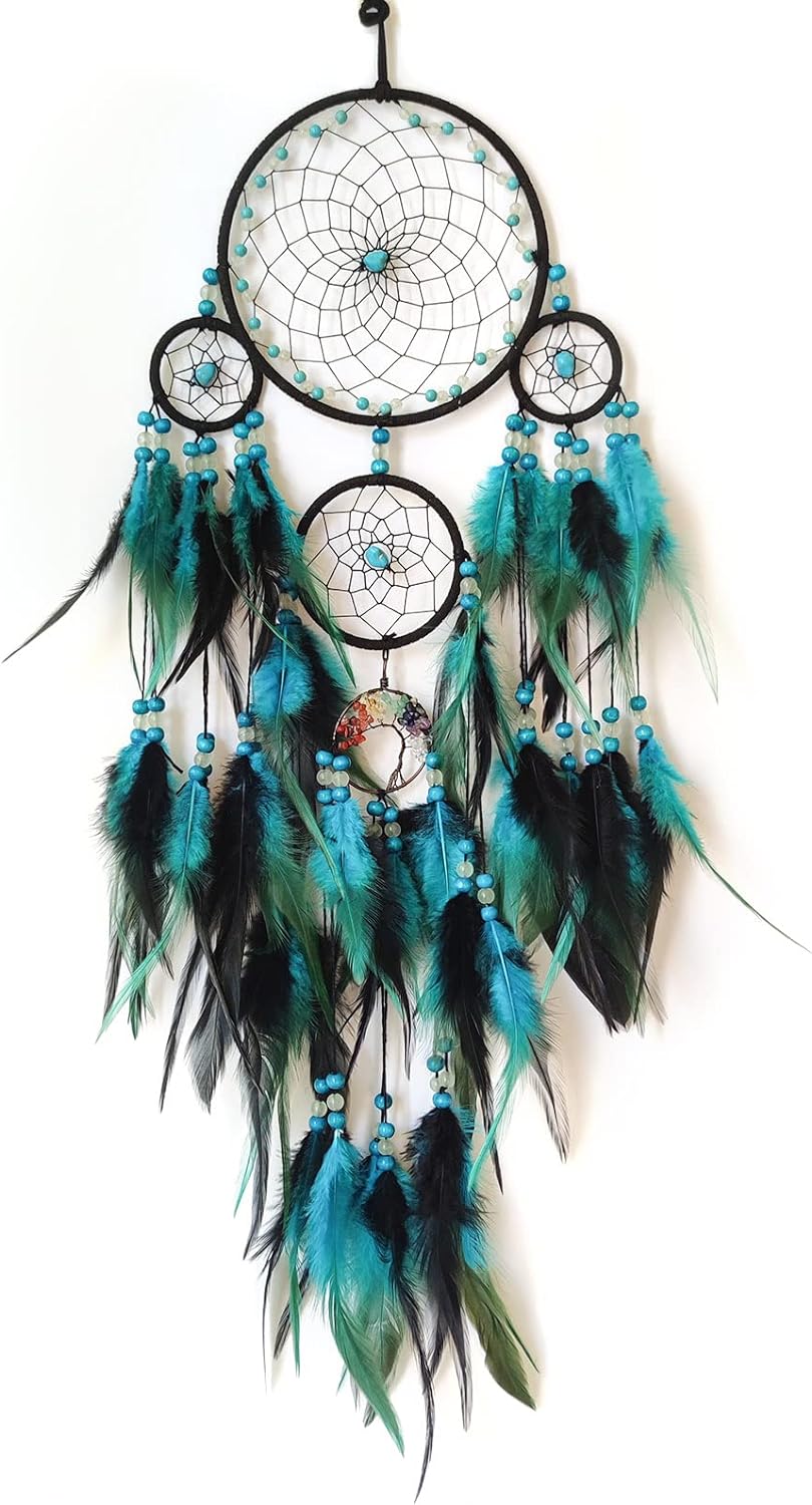 SOYUZU Dream Catchers, Large Dream Catchers for Wall Hanging, Blue Black Feather Dream Catchers for Bedroom Adult Kids Boys Wall Art Ornament Craft Gifts