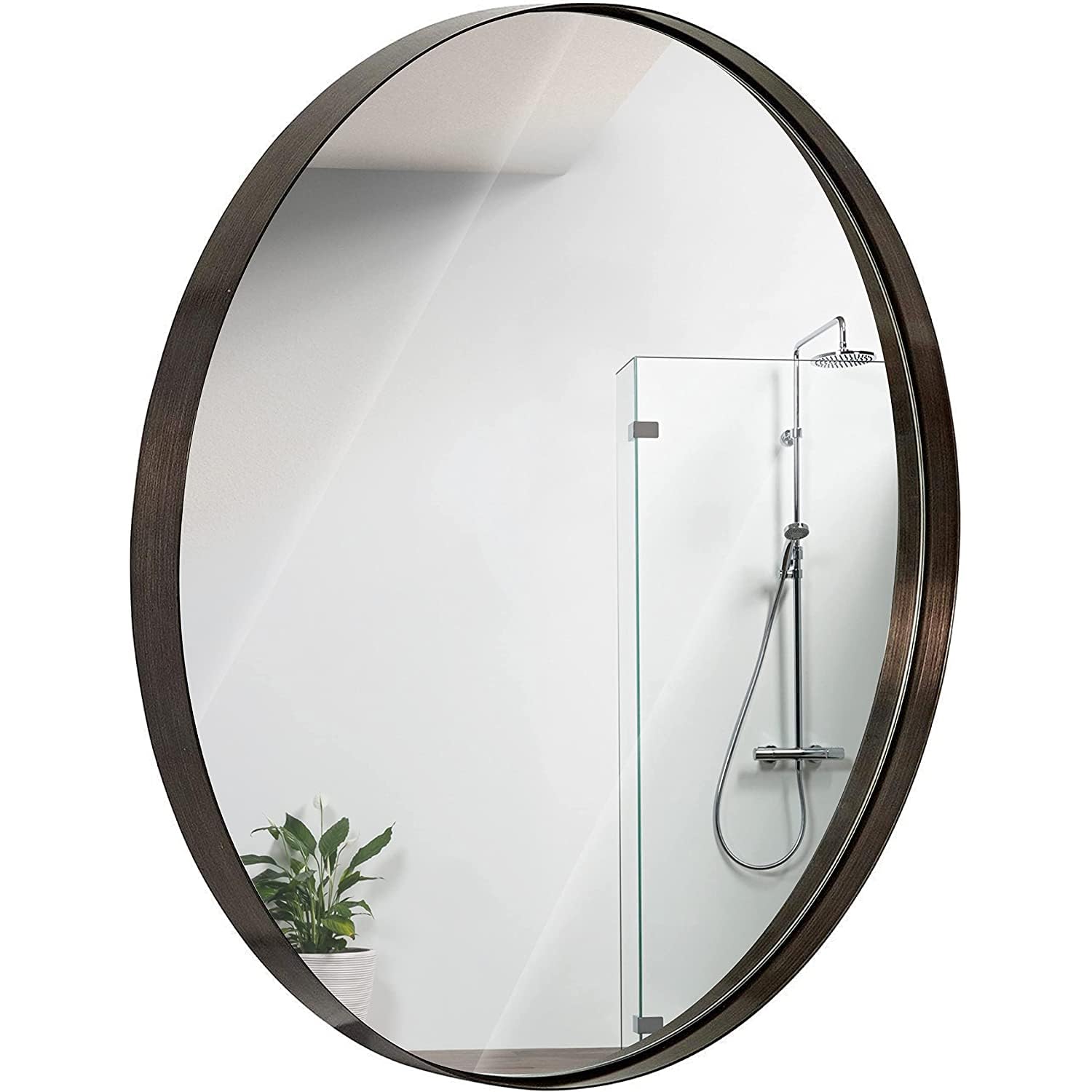 Hamilton Hills 30 inch Large Black Round Mirror Brushed Metal Framed | Contemporary Classic Deep Set Design | Wall Mount Circle Mirror for Home Decor | Round Vanity Mirror for Bathroom and Bedroom