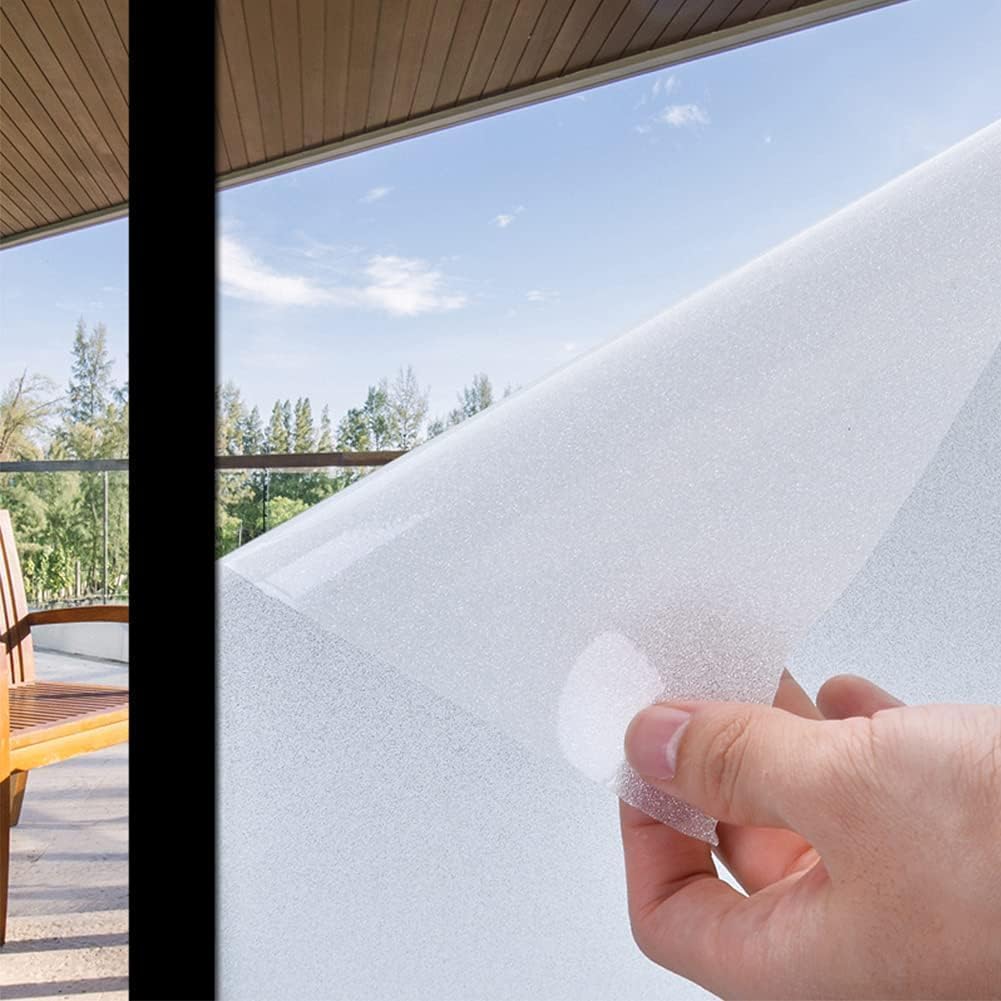 Coavas Window Privacy Film Frosted Glass Window Film Stained Glass Window Film Bathroom Window Frosting Film Day and Night Privacy Heat Blocking Non-Adhesive Window Covering for Home Office 17.7x78.7