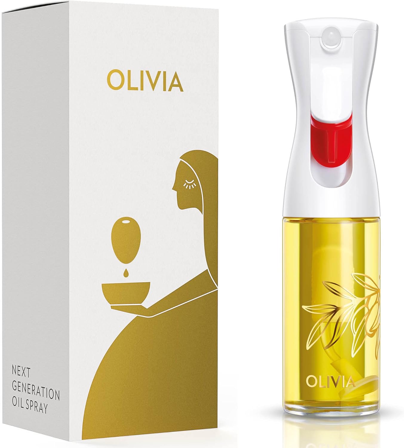 FLAIROSOL OLIVIA. The Original Advanced Oil Sprayer for Cooking, Salads, BBQs and More, Continuous Spray with Portion Control, Trusted by Chefs. Patented Technology. (Glass Bottle) (Golden Leaves)