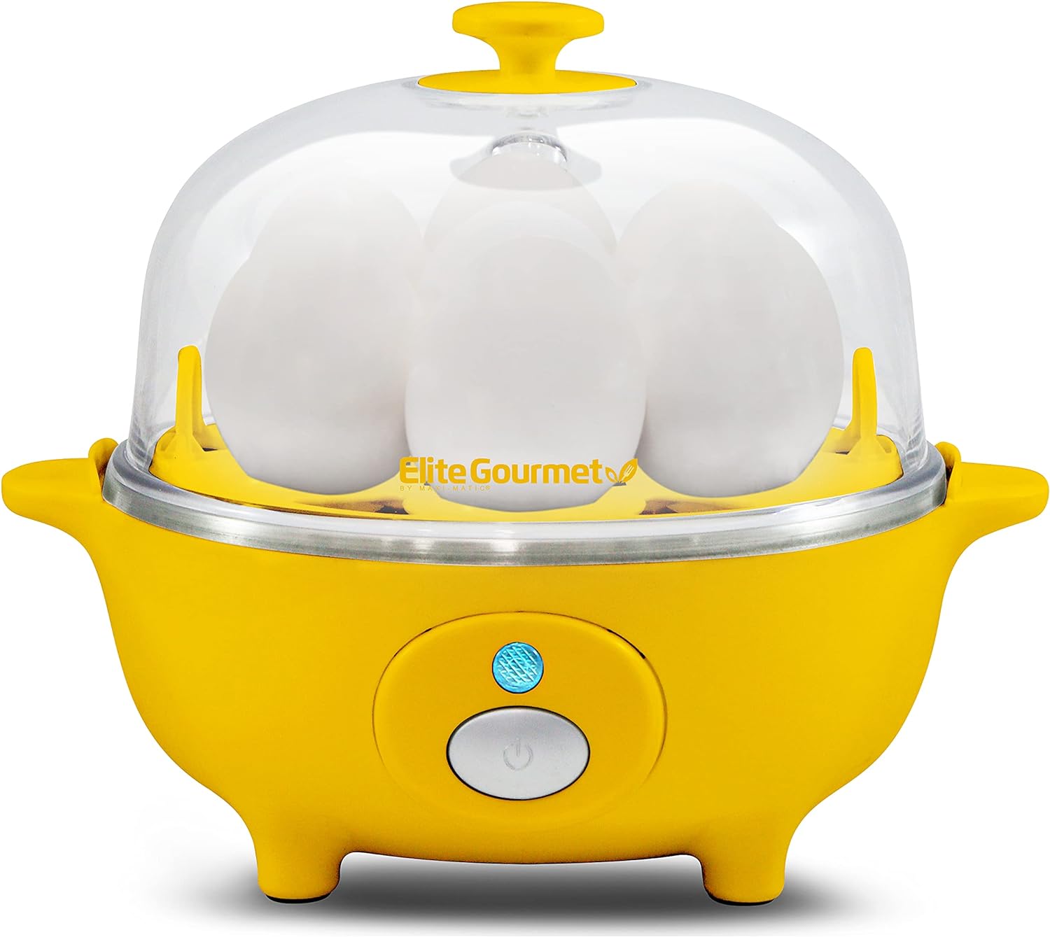 Elite Gourmet EGC-007Y# Rapid Egg Cooker, 7 Easy-To-Peel, Hard, Medium, Soft Boiled Eggs, Poacher, Omelet Maker, Auto Shut-Off, Alarm, 16-Recipe Booklet, Yellow