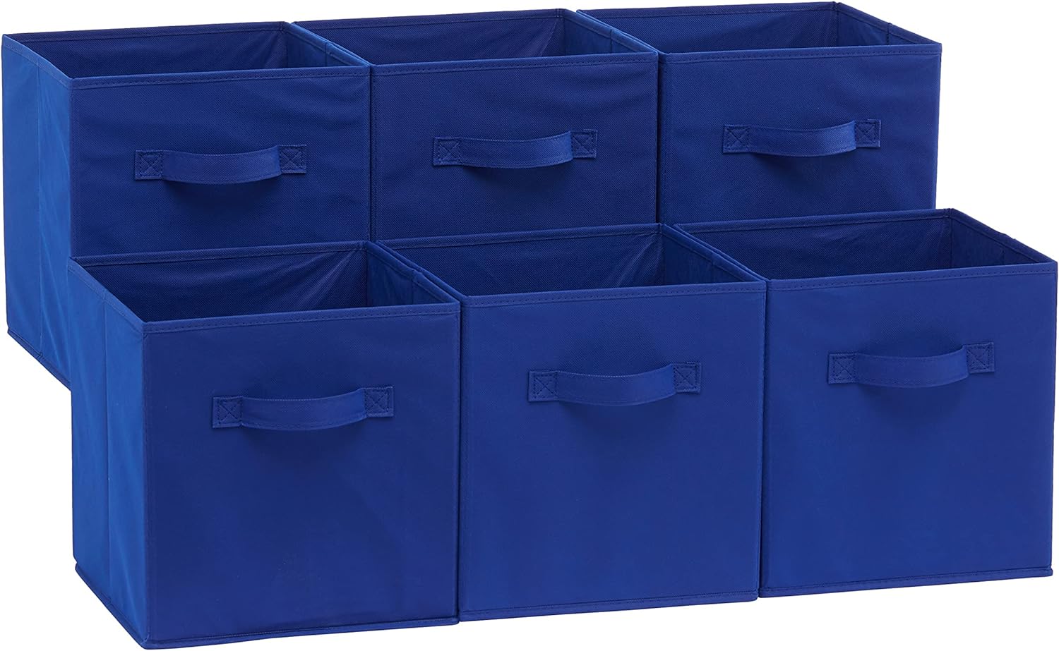Amazon Basics Collapsible Fabric Storage Cubes Organizer with Handles, 10.5x10.5x11, Navy Blue - Pack of 6