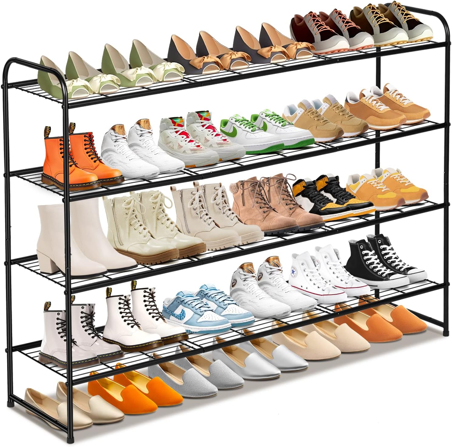 SLEEPING LAMB 4 Tier Long Shoe Organizer for Closet, Metal Shoe Rack Wide Shoe Storage Organizer 30-Pairs Shoe Shelf for Bedroom, Floor, Entryway (Black)