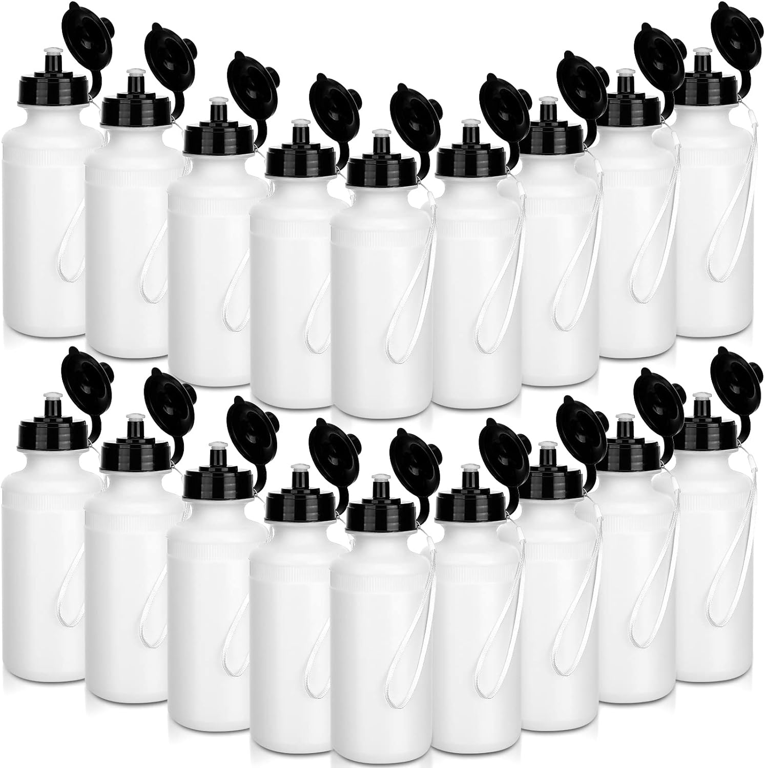 36 Pcs Sports Water Bottles Bulk Reusable 21 oz Squirt Water Bottles with Nylon Strap Blank Personalized Water Bottles Thanks Gift with Pull Top Cap for Outdoor Sport Fitness, Hiking Gym (White)