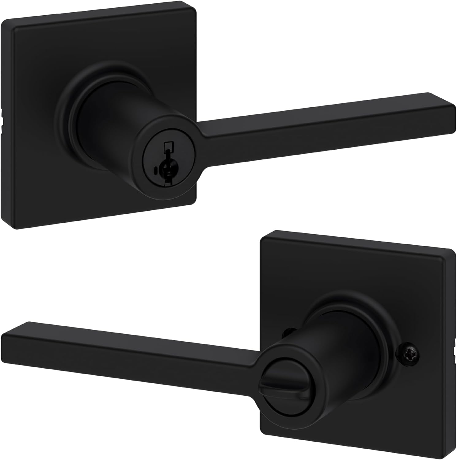 Kwikset Casey Entry Door Handle with Lock and Key, Secure Keyed Reversible Lever Exterior, For Front Entrance and Bedrooms, Matte Black , Pick Resistant Smartkey Rekey Security and Microban