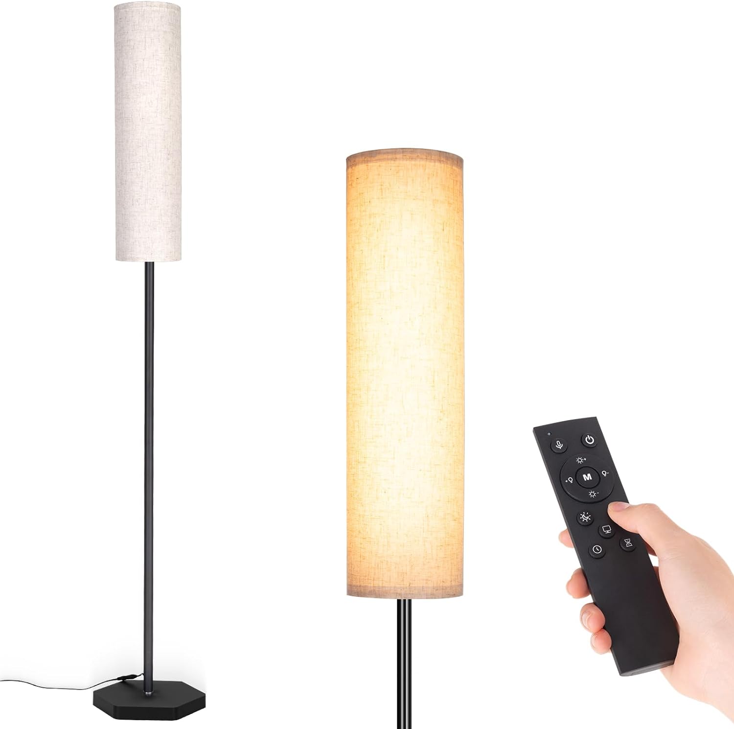 Wellwerks Floor Lamps for Living Room, 12W LED Floor Lamp with Remote Control and 3 Color Temperatures, Reading Lamp, Floor Lamps with Beige Lamp Shade for Bedrooms/Office (Bulb Included)