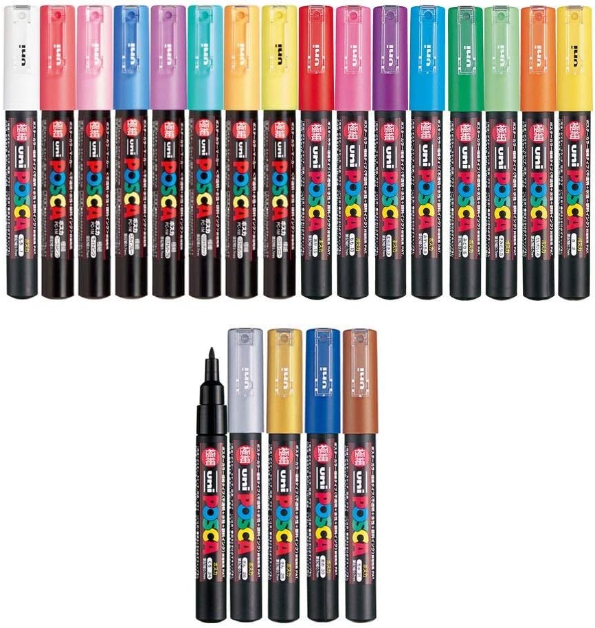 21 Posca Paint Markers, 1M Extra Fine Posca Markers with Replaceable Tips, Posca Marker Set of Acrylic Paint Pens | Posca Pens for Art Supplies, Fabric Paint, Fabric Markers, Paint Pen, Art Markers