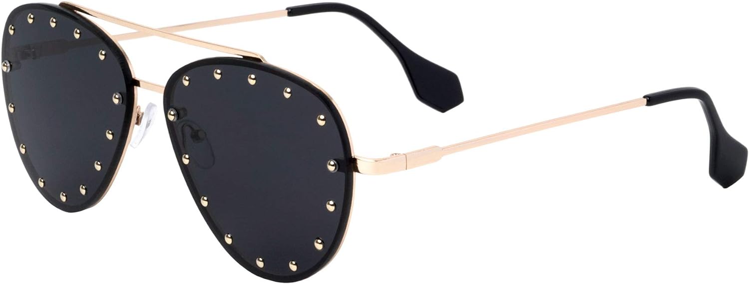 Brooklyn Rimless Oversized Studded Aviators Sunglasses Riveted Fashion Men Women AV-1672