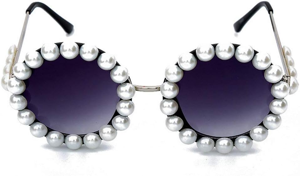 mincl/Vintage Round Pearl Sunglasses Women Luxury Alloy Oversized Frame Party Glasses Retro Shades