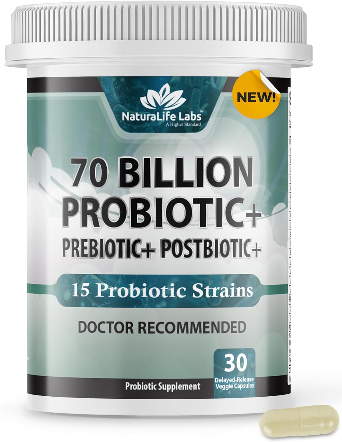 Probiotics 70 Billion CFU  15 Probiotic strains + Organic Prebiotic+ Postbiotic 3-in-1 Complete  Promotes Healthy Digestive & Immune Function Gas, Bloating, Constipation Support  for Men & Women