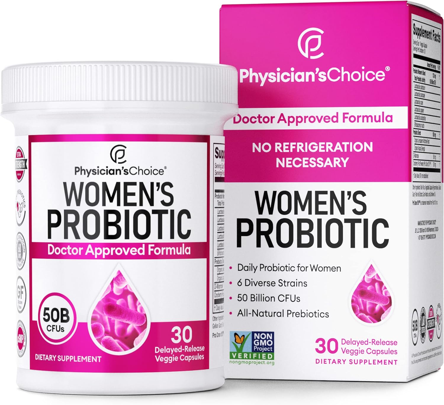 Physician' Choice Probiotics for Women - PH Balance, Digestive, UT, & Feminine Health - 50 Billion CFU - 6 Unique Strains for Women - Organic Prebiotics, Cranberry Extract+ - Women Probiotic - 30 CT