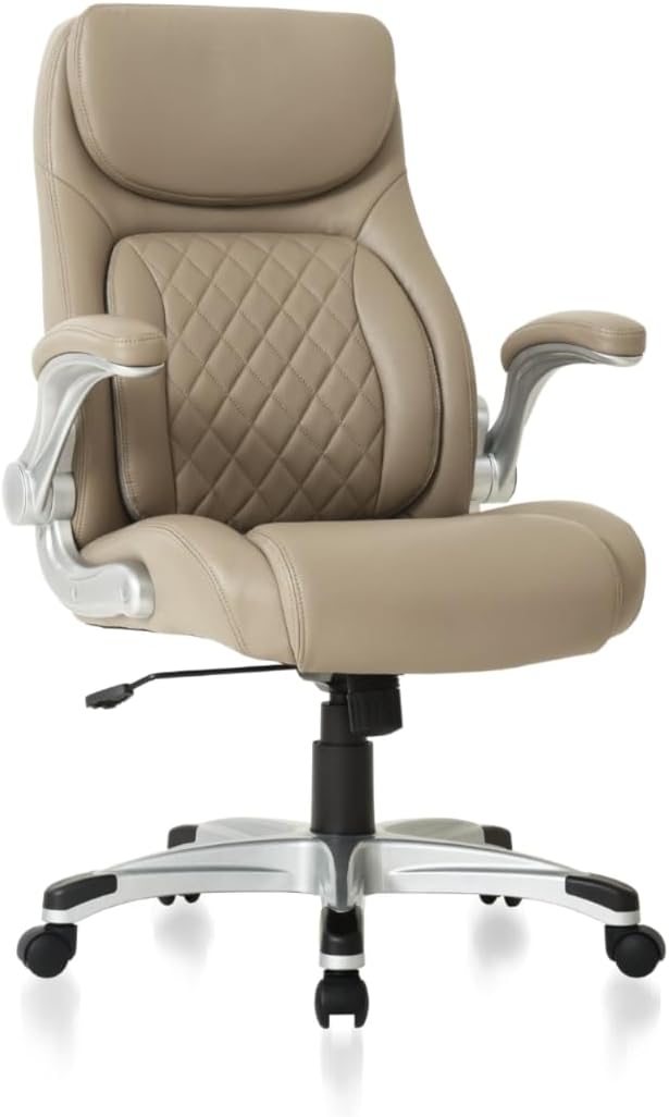 Nouhaus +Posture Ergonomic PU Leather Office Chair. Click5 Lumbar Support with FlipAdjust Armrests. Modern Executive Chair and Computer Desk Chair (Taupe)