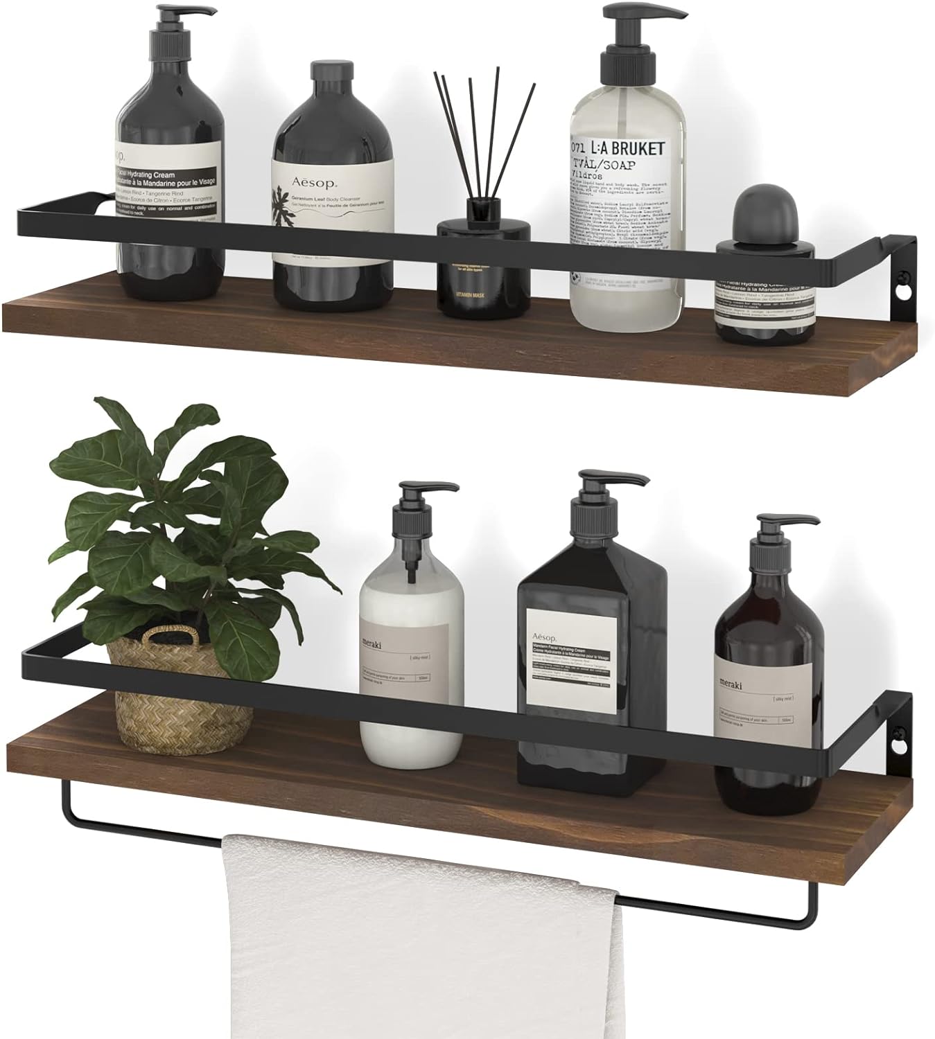 SODUKU Floating Shelves Wall Mounted Storage Shelves for Kitchen, Bathroom,Set of 2 Brown