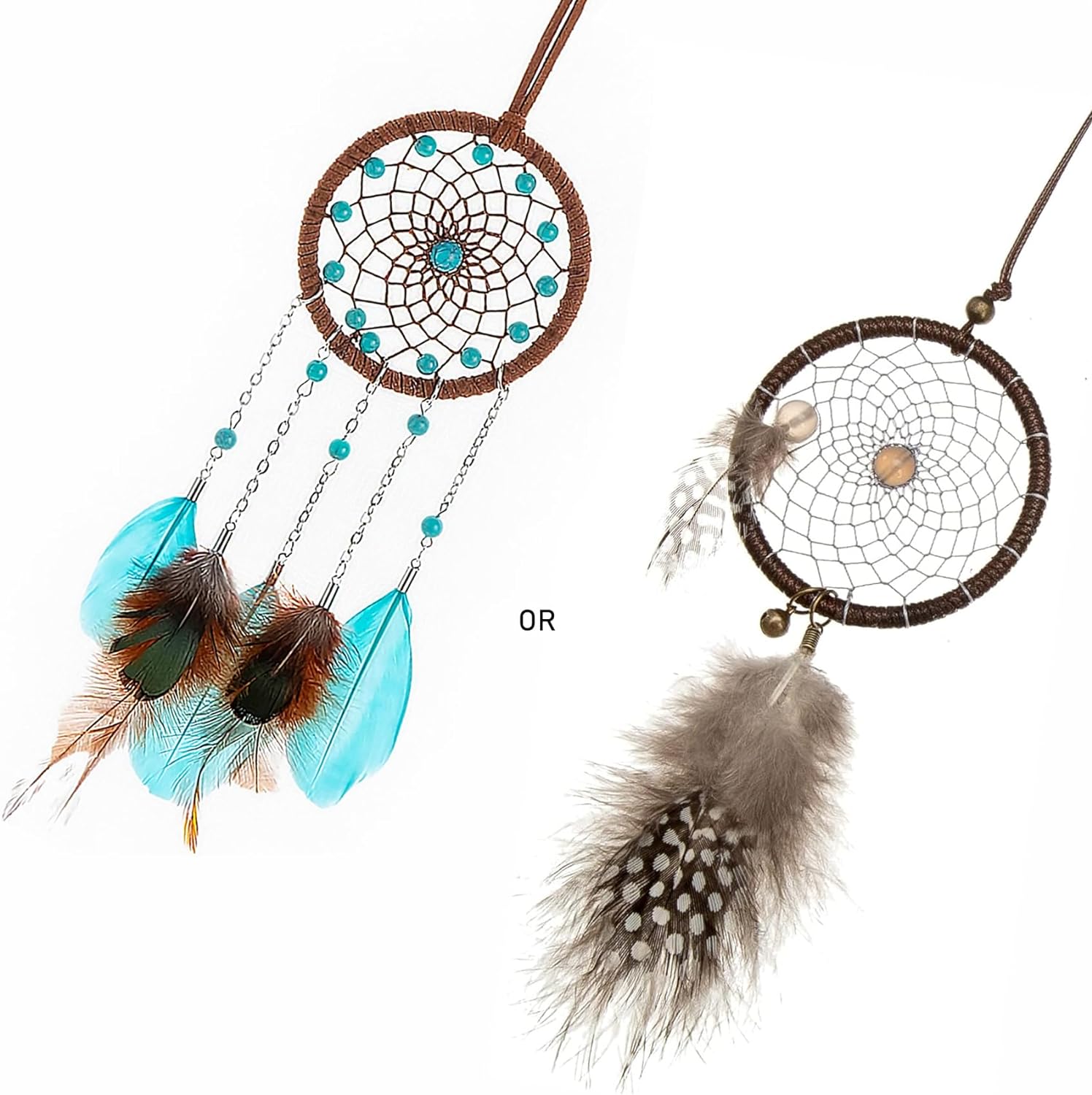Mini Dream Catchers - Pearl Chicken Feather with Grey Agate Healing Crystal, Handmade Small Dreamcatcher for Home Dorm Decor - HOLSM-III