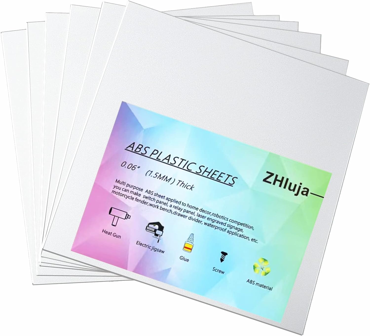 ZHluja White ABS Plastic Sheets- 0.060 Thick,12 x 12, 6 Pack for Laser Cutting, and Moldable