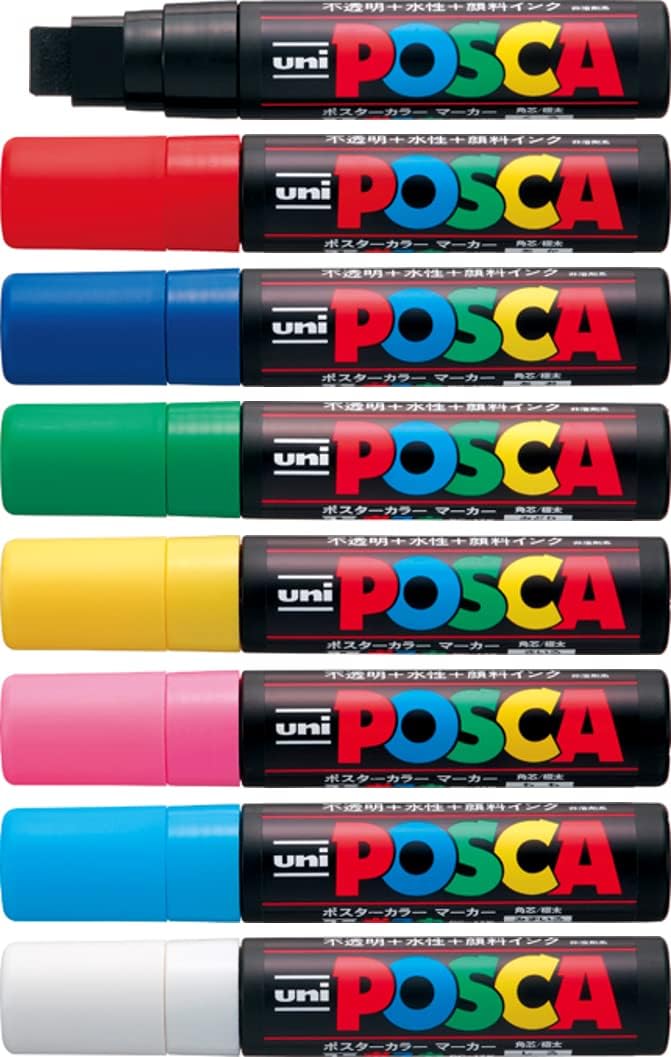 UNI POSCA chisel PC-17K FULL RANGE ALL 8 COLOURS