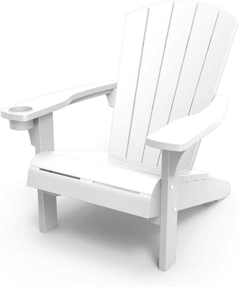 Keter Alpine Adirondack Resin Outdoor Furniture Patio Chairs with Cup Holder-Perfect for Beach, Pool, and Fire Pit Seating, White