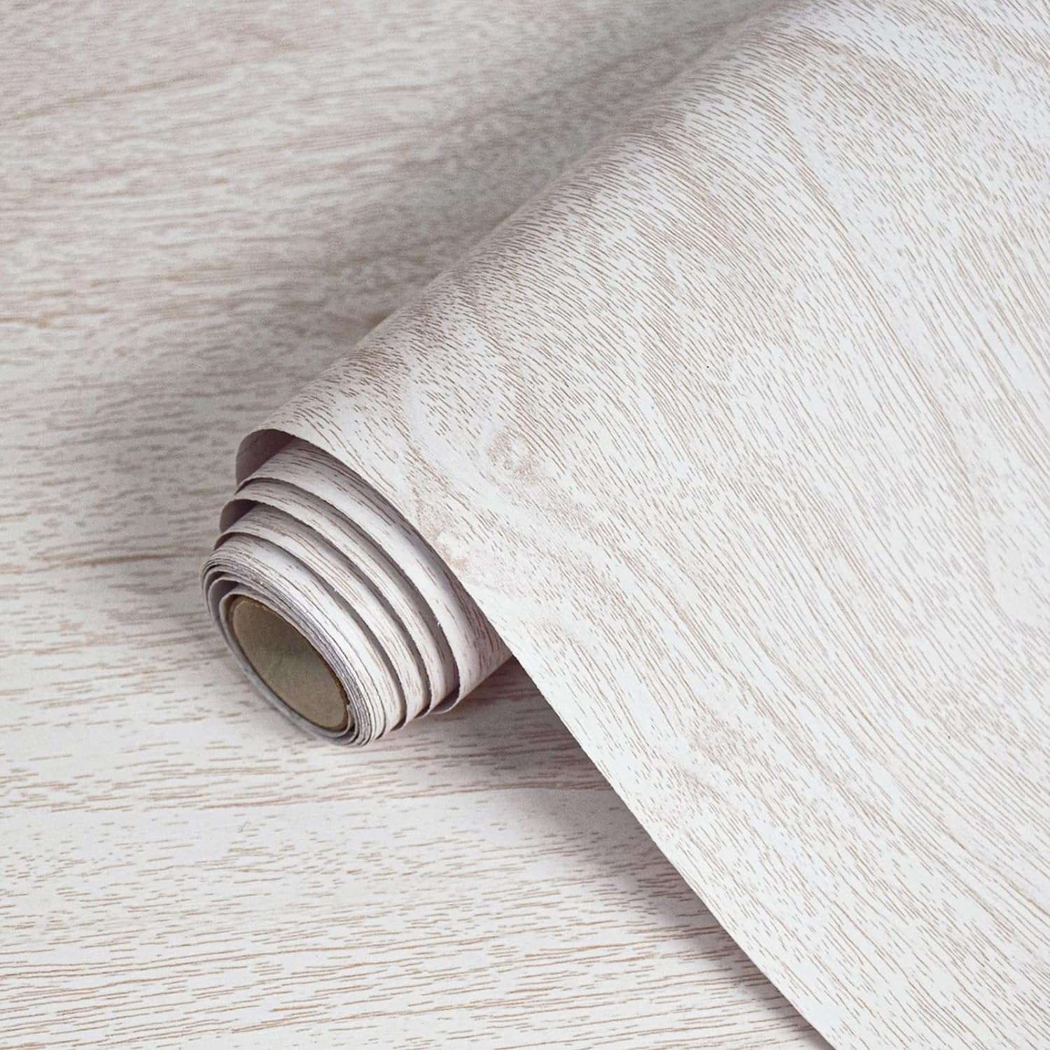 Lativo White Peel and Stick Wallpaper Wood Grain Texture Self-Adhesive Contact Paper for Cabinets Beige Vinyl Waterproof 18118