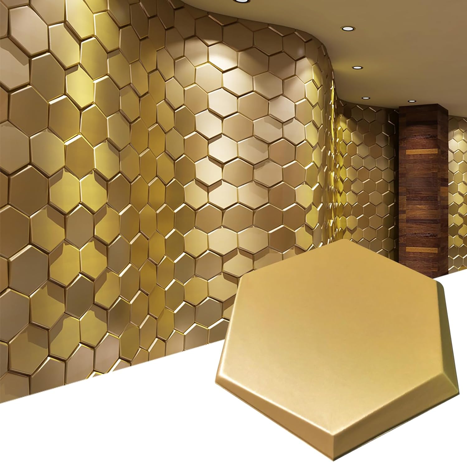 Art3d 20-Pieces Decorative 3D Wall Panels Faux Leather Tile, Golden Hexagon