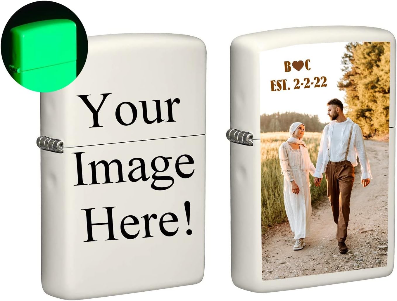 Zippo Lighter - Customized Glow-in-The-Dark Personalized Engraving with Your Photo, Image, Logo, Artwork, or Message - Genuine Windproof Collectible Zippo Lighter