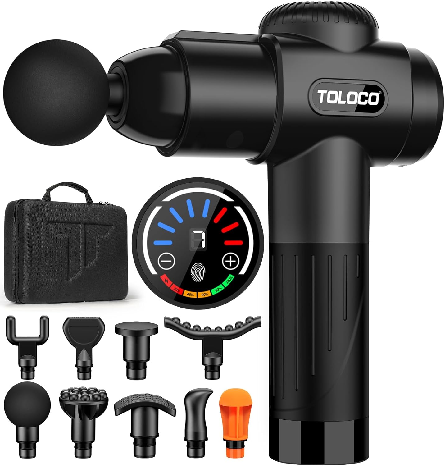 TOLOCO Massage Gun Deep Tissue, Back Massage Gun for Athletes for Pain Relief, Percussion Massager with 10 Massages Heads & Silent Brushless Motor, Valentines Day Gifts for Him/Her, Black