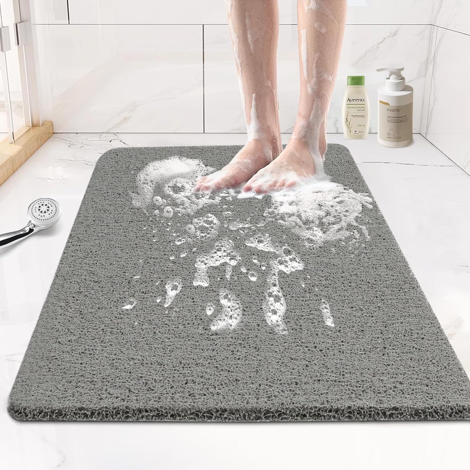 Joyhalo Shower Mats for Showers Anti Slip for Elderly, 17'' x 24'' Non Slip Bath Mat for Inside Shower, Bath Tub Mats for Bathroom Non Slip for Shower, PVC Loofah Bathroom Mats, Grey