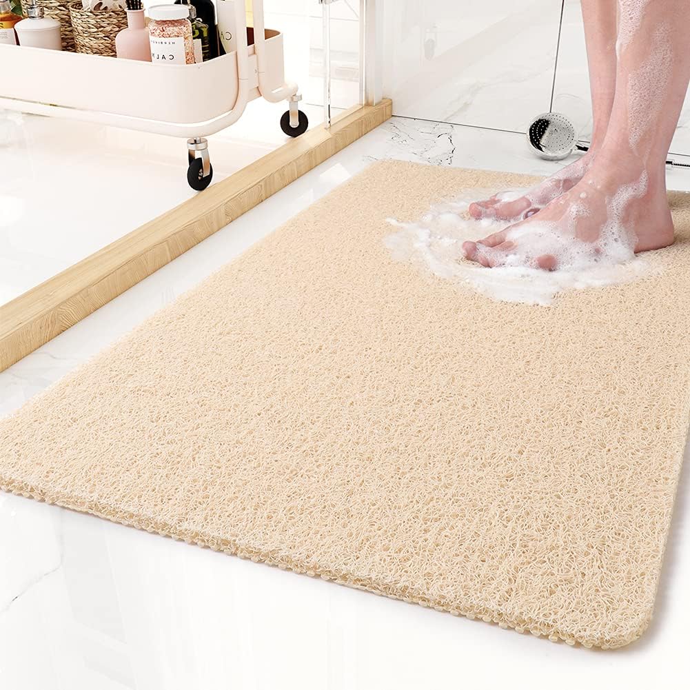 Non-Slip Bathtub Mat, 17x 30 Inch, Shower Mats for Bath Tub, PVC Loofah Bathroom Mats for Wet Areas, Quick Drying