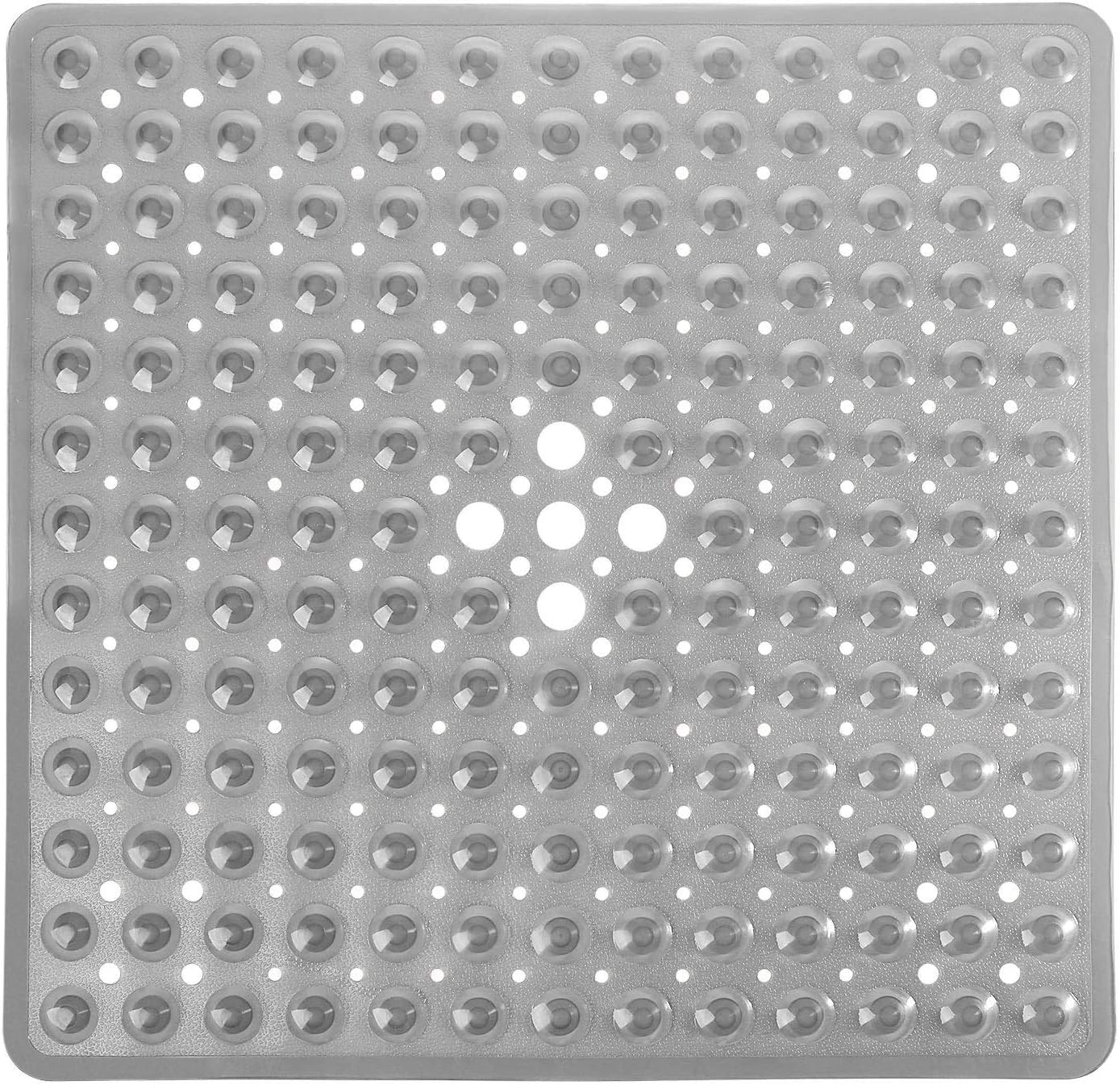 Yimobra Shower Bathtub Mat Non Slip, 21x21 Inch, Soft Square Bath for Tub with Suction Cups and Drain Holes, Stall Floor Mats Bathroom, Machine Washable, Bathroom Accessories, Clear Gray