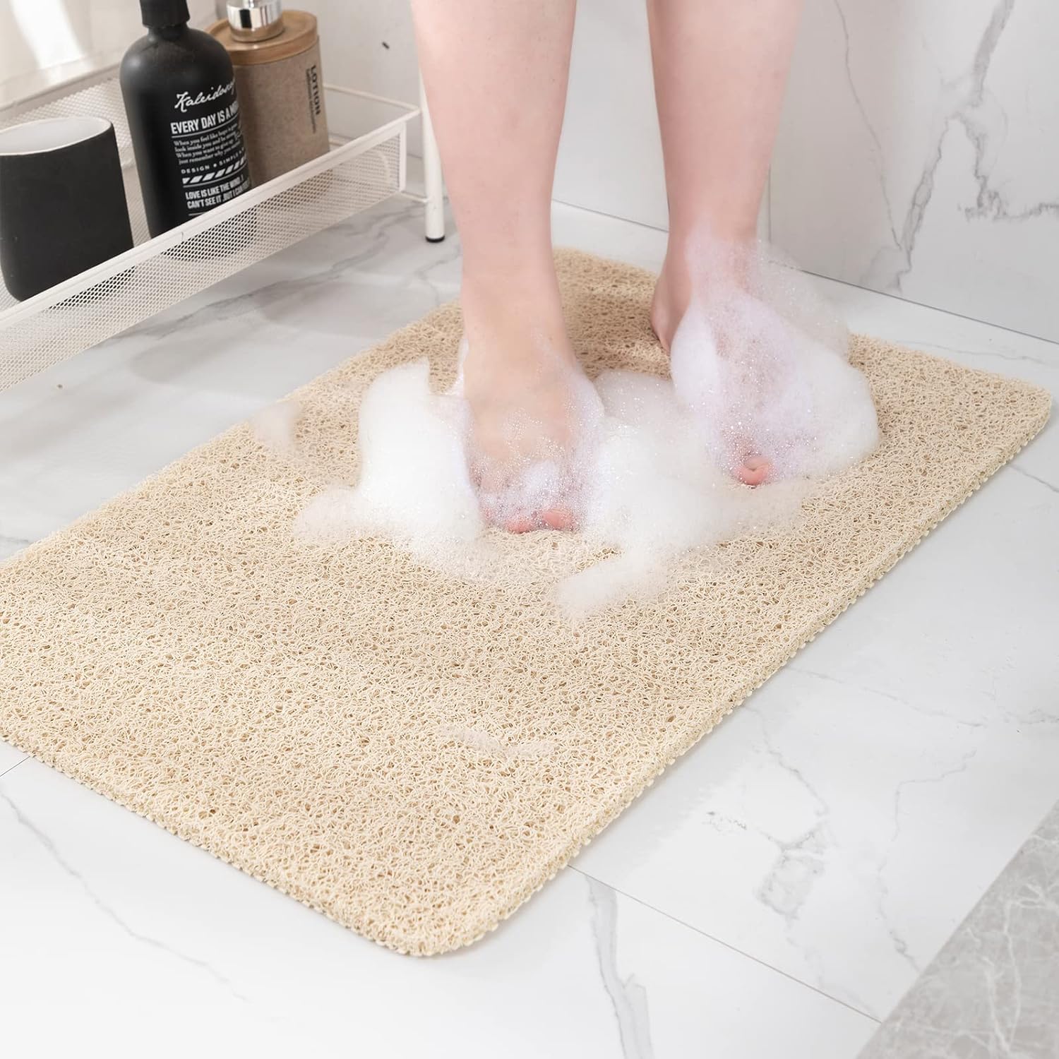 Hargiis Non Slip Bathtub Mat, Anti Slip Shower Mat, Fast Drying Bath Tub Mats, Foot Scrubber Mat, Anti Slip Mat for Tub, Floor,Bathroom, Home, Kitchen, Hotel (Beige 24x16 Inch)