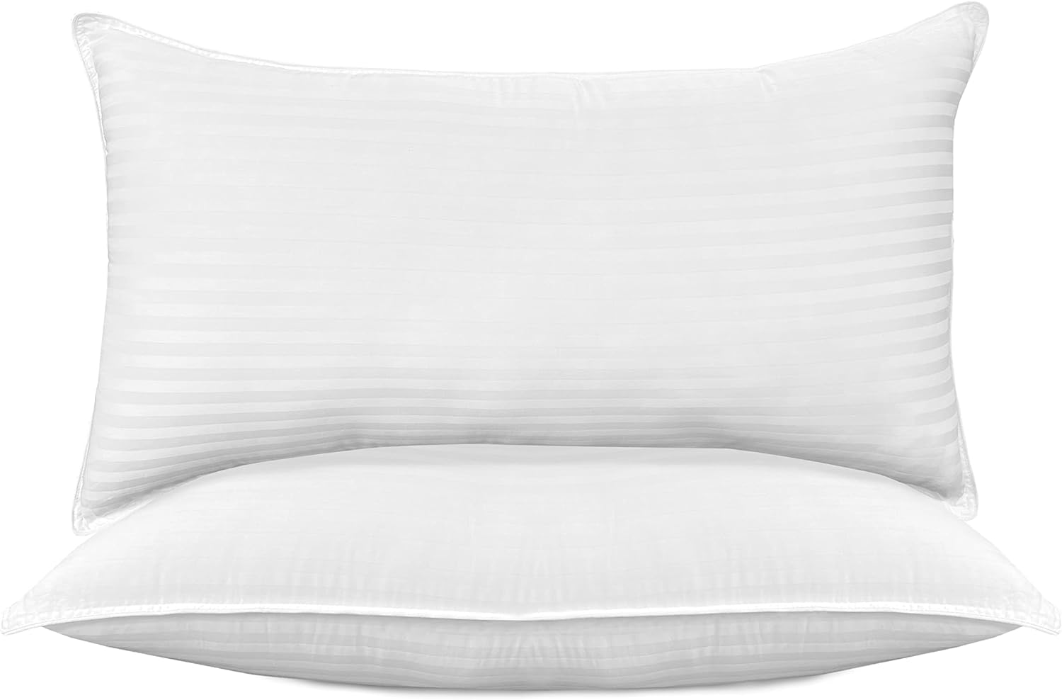 Elegant Comfort 100% Cotton Shell Stripe Hotel Pillows, Super Plush Bed Pillows for Side Back & Stomach Sleepers, Cooling Gel-Infused Filling, 2-PACK Standard/Queen Pillow Set, White