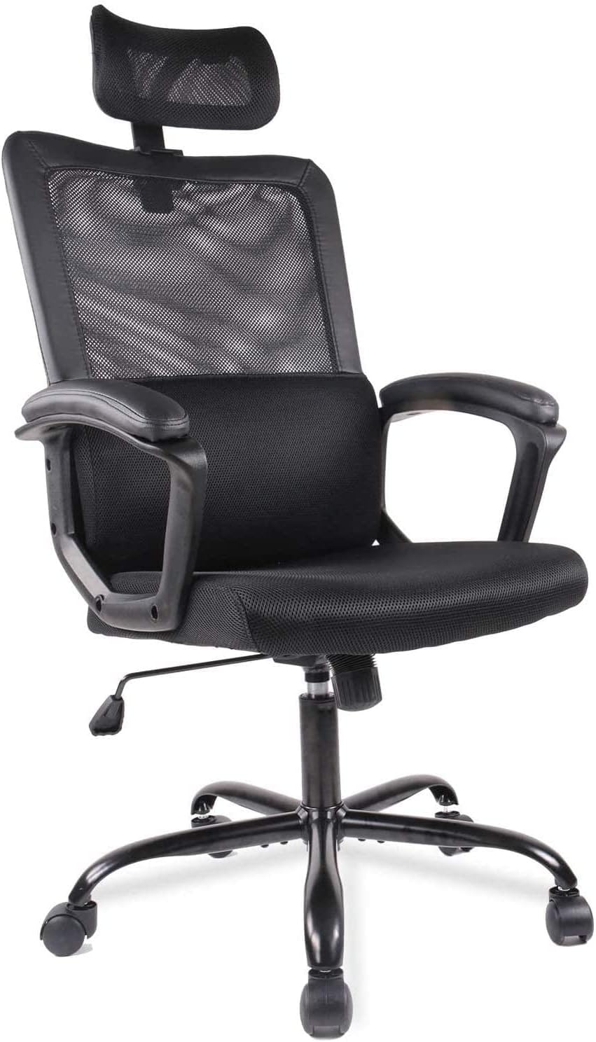 Office Chair, Ergonomic Mesh Home Office Computer Chair with Lumbar Support/Adjustable Headrest/Armrest and Wheels/Mesh High Back/Swivel Rolling (Black)