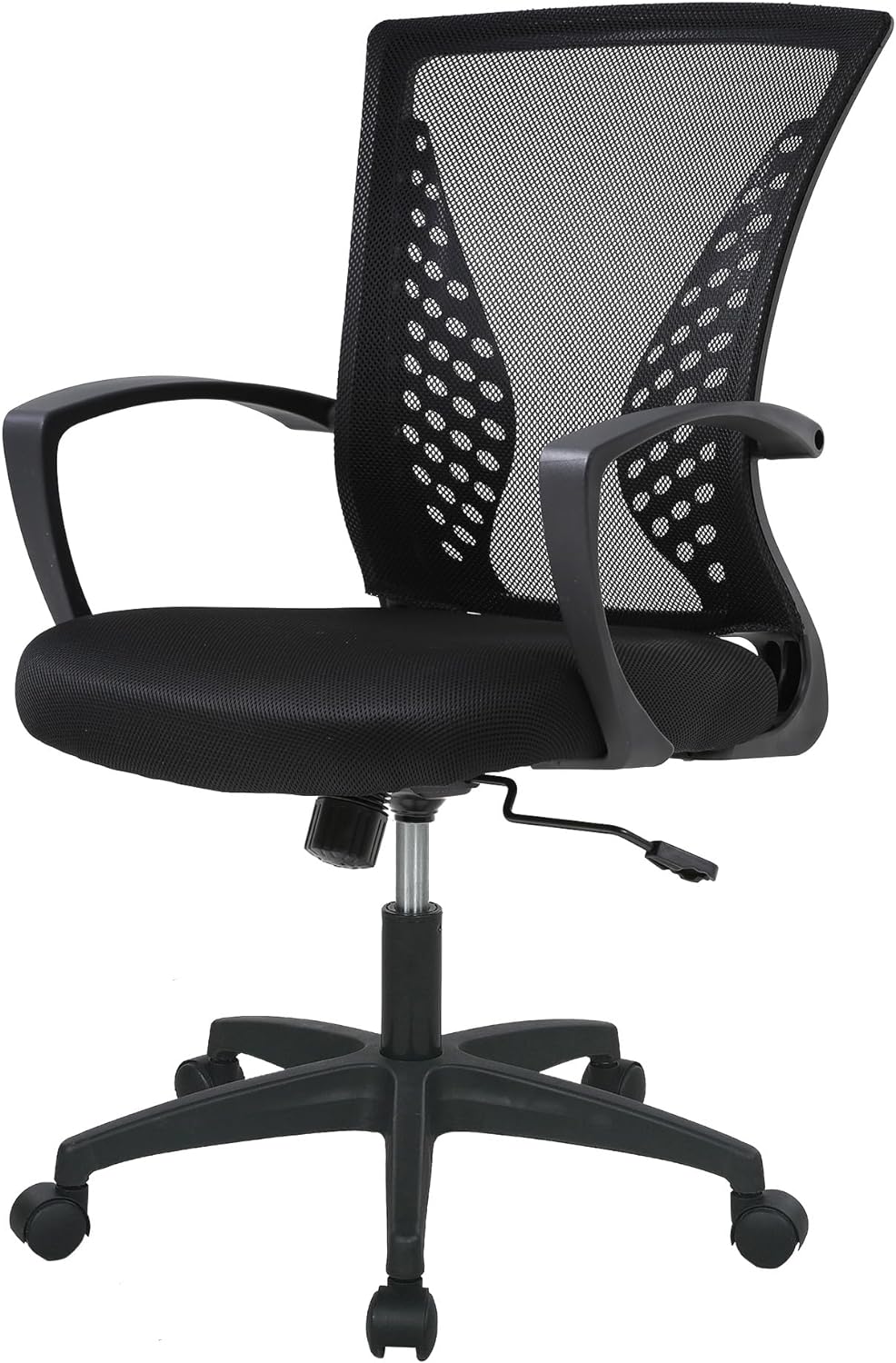 Home Office Chair Mid Back PC Swivel Lumbar Support Adjustable Desk Task Computer Ergonomic Comfortable Mesh Chair with Armrest (Black)