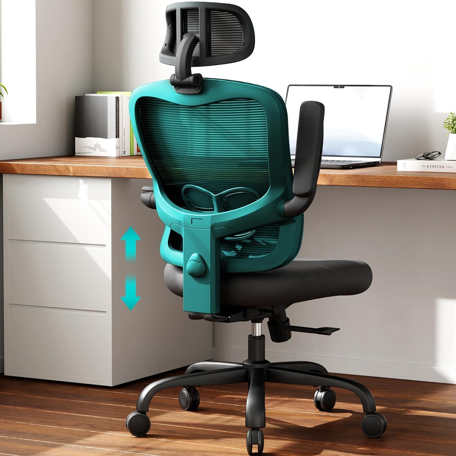 LANDOMIA Ergonomic Office Desk Chair - Mesh Office Chair with Flip up Arms & Adjustable Back Height - Comfortable Computer Task Chairs with Lumbar Support for Heavy People