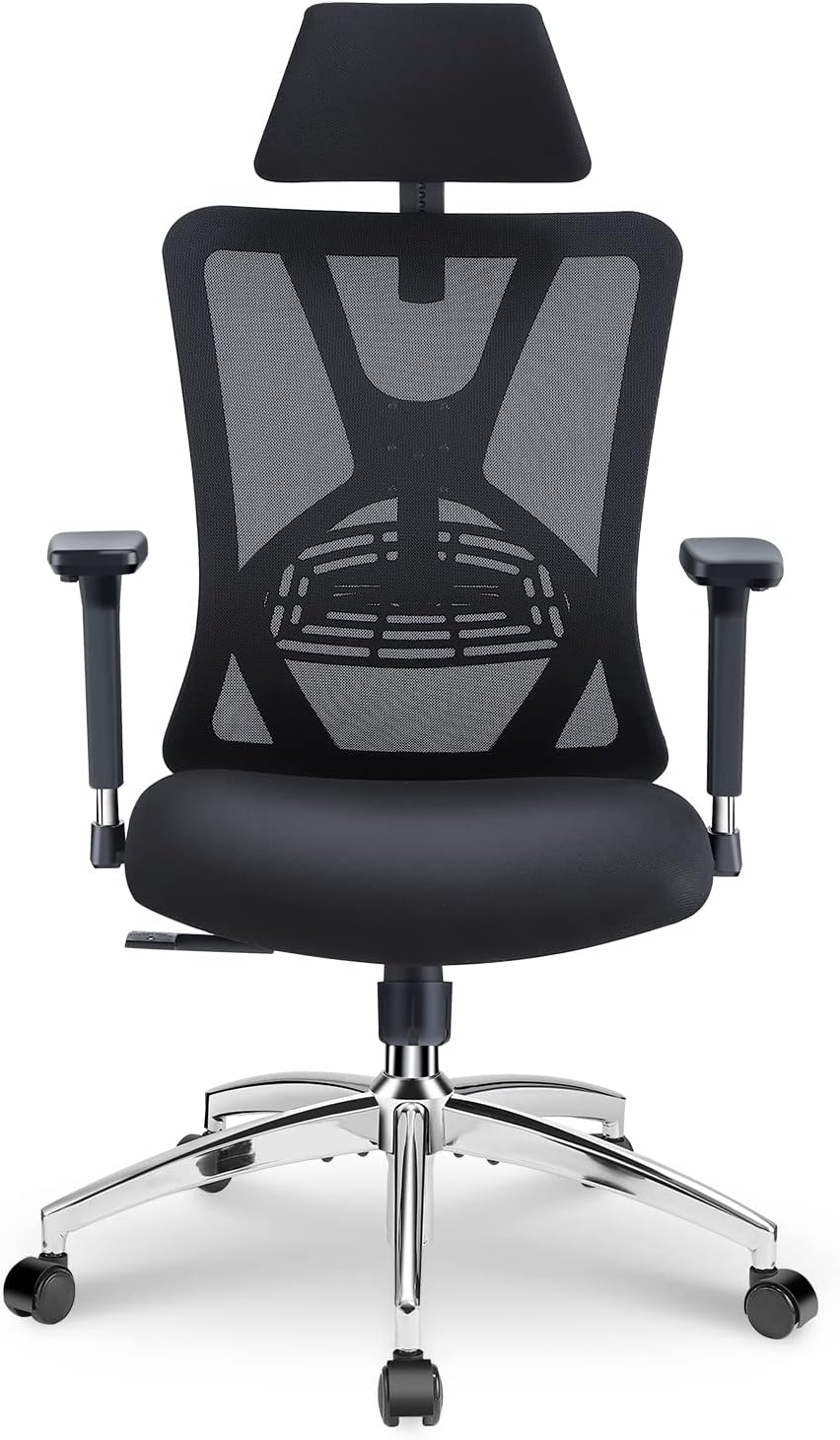 Ticova Ergonomic Office Chair - High Back Desk Chair with Adjustable Lumbar Support, Headrest & 3D Metal Armrest - 130Rocking Mesh Computer Chair