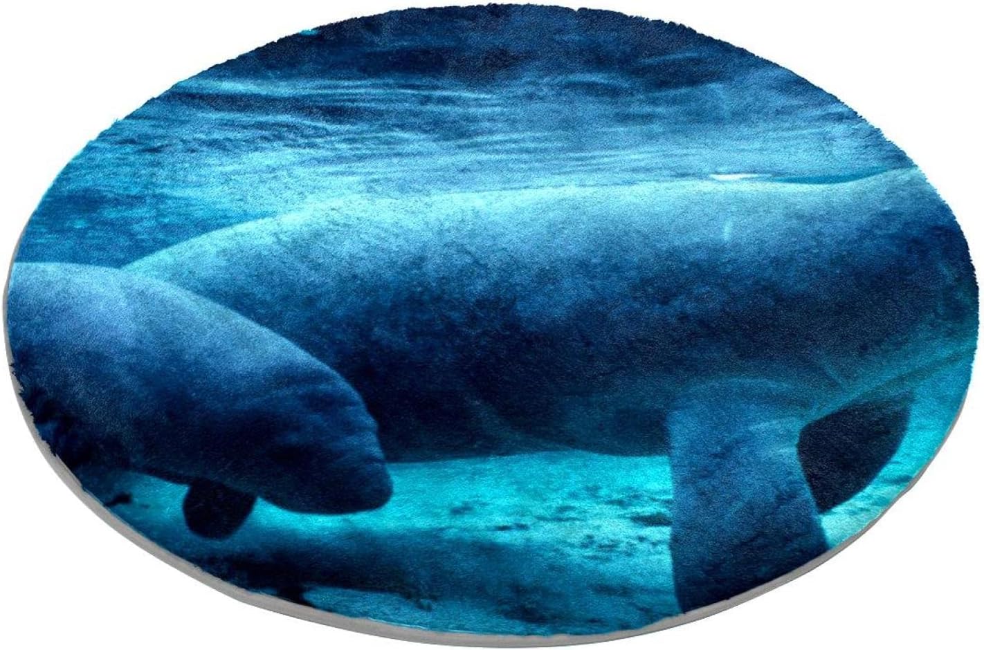 Manatee Sea Cow Blue Round Area Rug Bedroom Carpet Shaggy Soft Chair Mat Washable Doormat